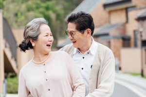 Senior Couple taking a walk together in the community